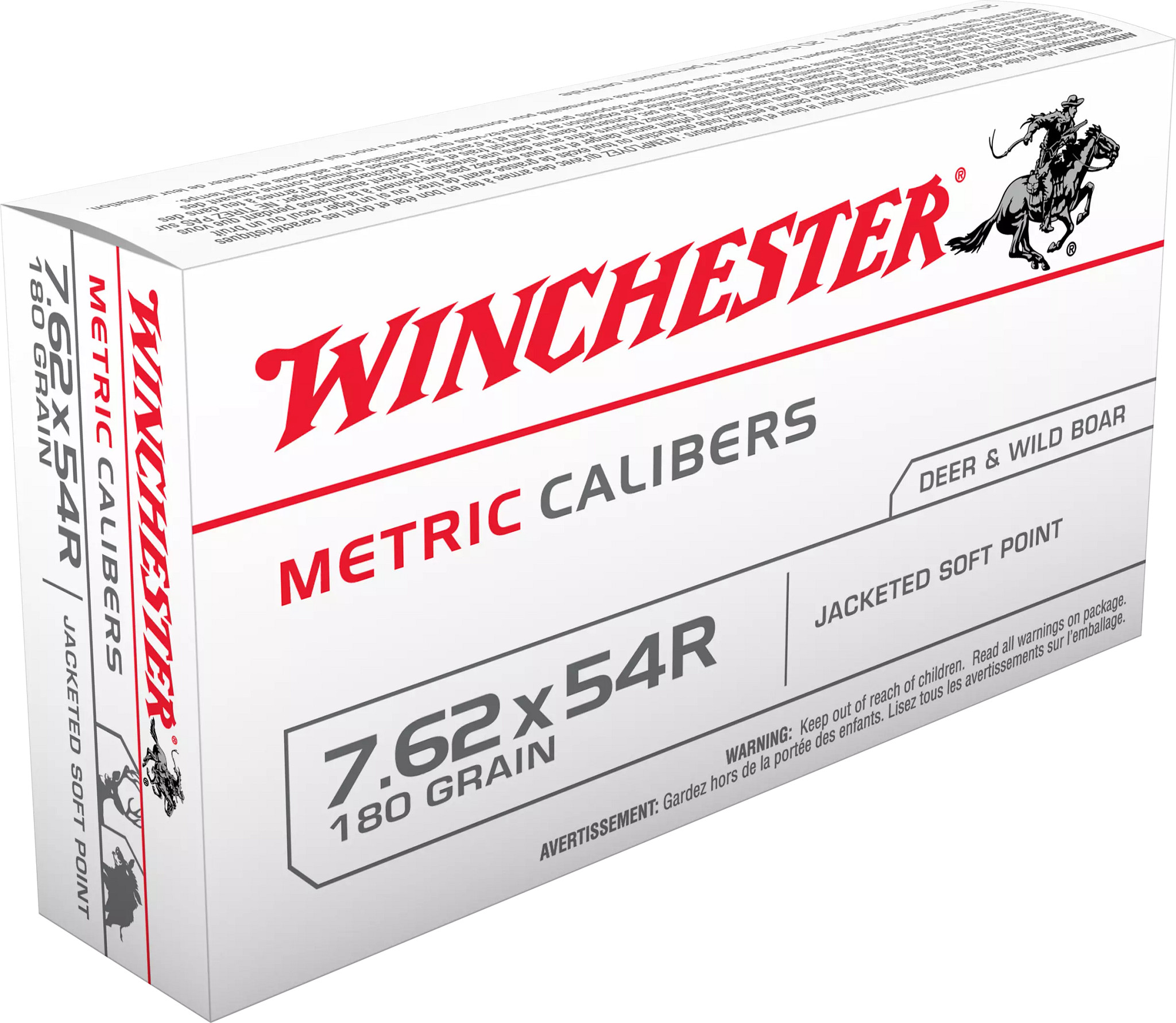 Winchester Metric 7.62x54mm Russian 180 grain Jacketed Soft Point (JSP) Brass Centerfire Rifle Ammunition