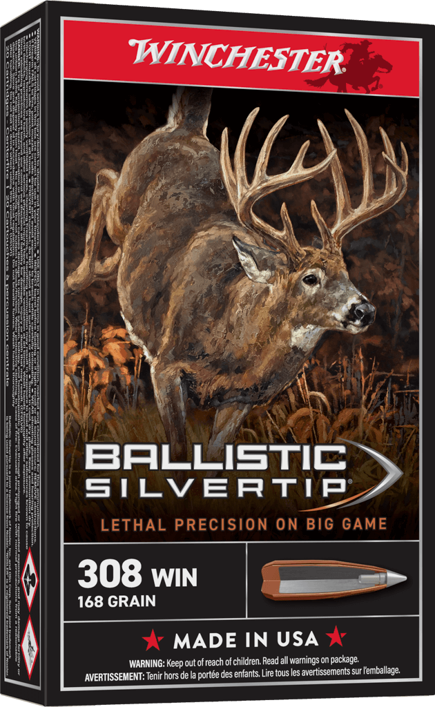 Winchester Ballistic Silvertip .308 Winchester 168 grain Fragmenting Polymer Tip Brass Cased Centerfire Rifle Ammunition