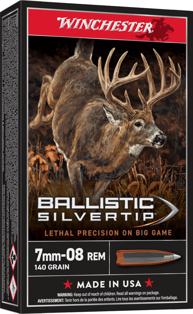 Winchester Ballistic Silvertip 7mm-08 Remington 140 grain Fragmenting Polymer Tip Brass Cased Centerfire Rifle Ammunition