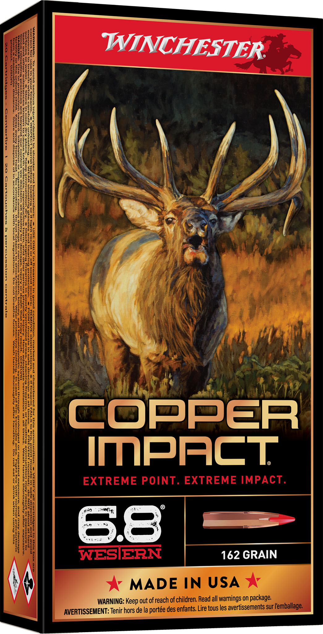 Winchester Copper Impact 6.8 Western 162 Grain Copper Extreme Point Brass Cased Centerfire Rifle Ammunition