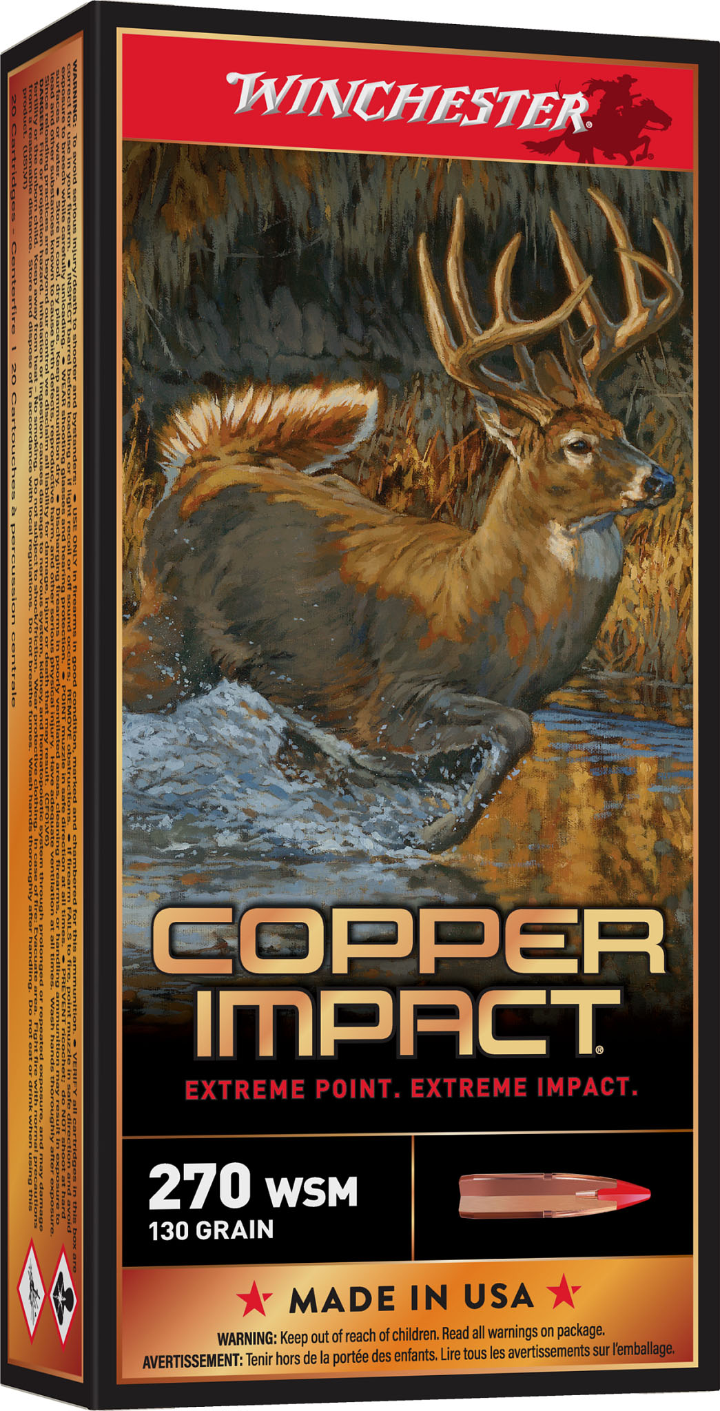 opplanet winchester deer season xp copper impact 270 short magnum 130 grain copper extreme point centerfire rifle ammunition 20 rounds x270sclf main