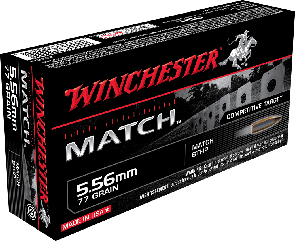 Winchester Match 5.56x45mm NATO 77 grain Boat Tail Hollow Point Centerfire Rifle Ammunition