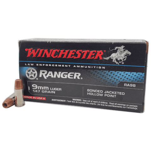 Winchester Ranger 9mm 147 Grain BJHP Brass Cased Centerfire Pistol Ammunition