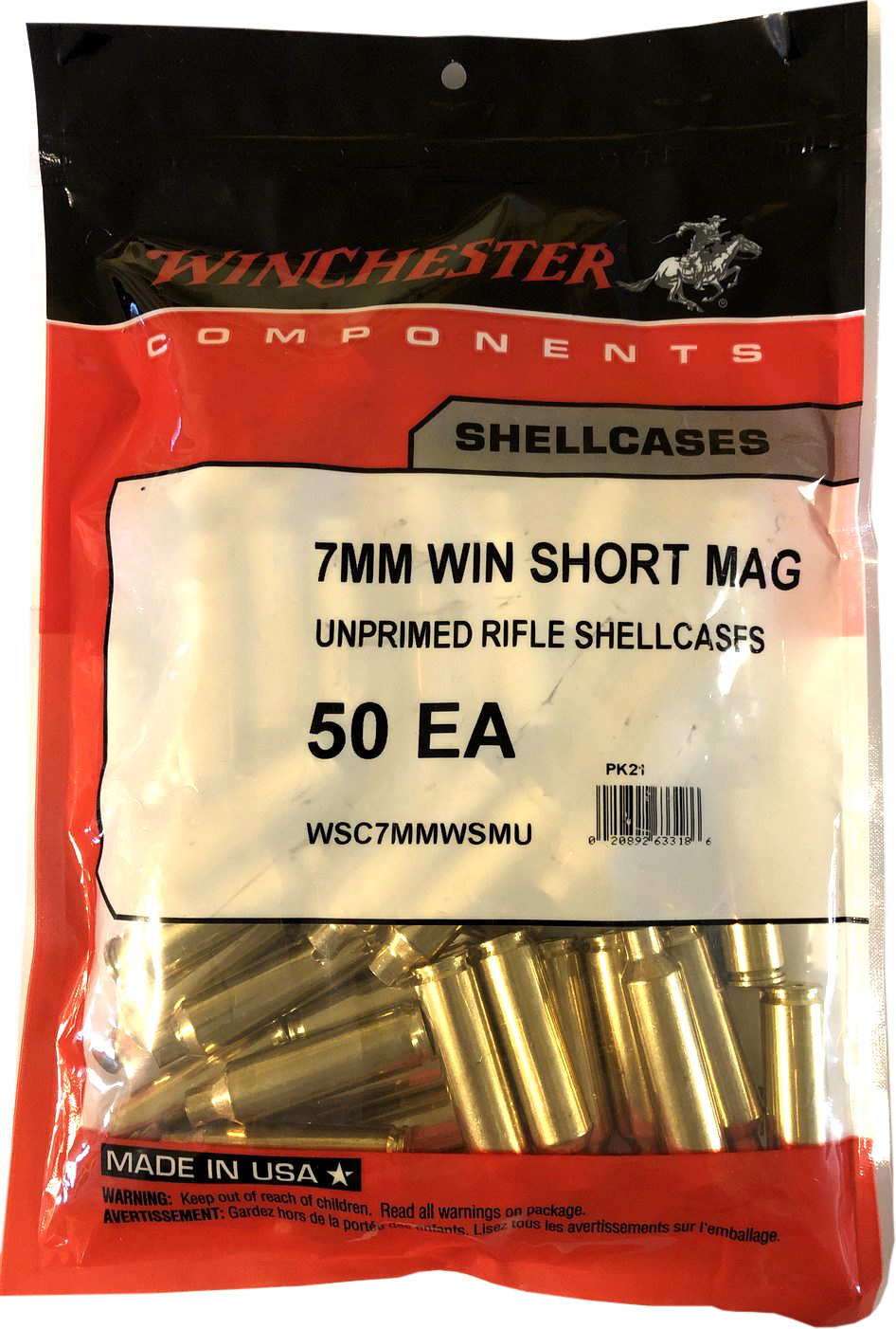 Winchester Brass 7mm Winchester Short Mag (WSM) Bag of 50