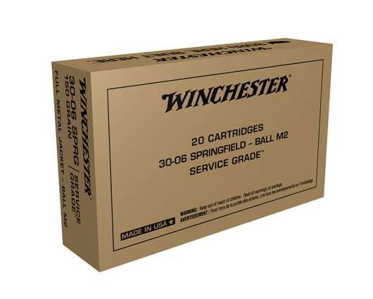 Winchester Service Grade .30-06 Springfield 150 grain Ball (M2) Full Metal Jacket (FMJ) Brass Centerfire Rifle Ammunition