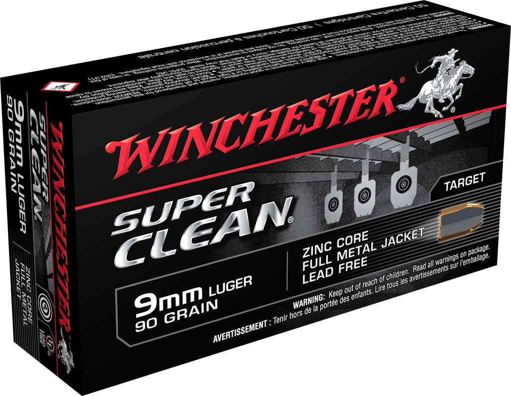 Winchester SUPER CLEAN 9 mm Luger 90 grain Full Metal Jacket Centerfire Pistol Ammunition