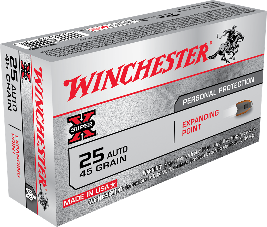 Winchester SUPER-X HANDGUN .25 ACP 45 grain Expanding Point Brass Cased Centerfire Pistol Ammunition | w/ Free Shipping