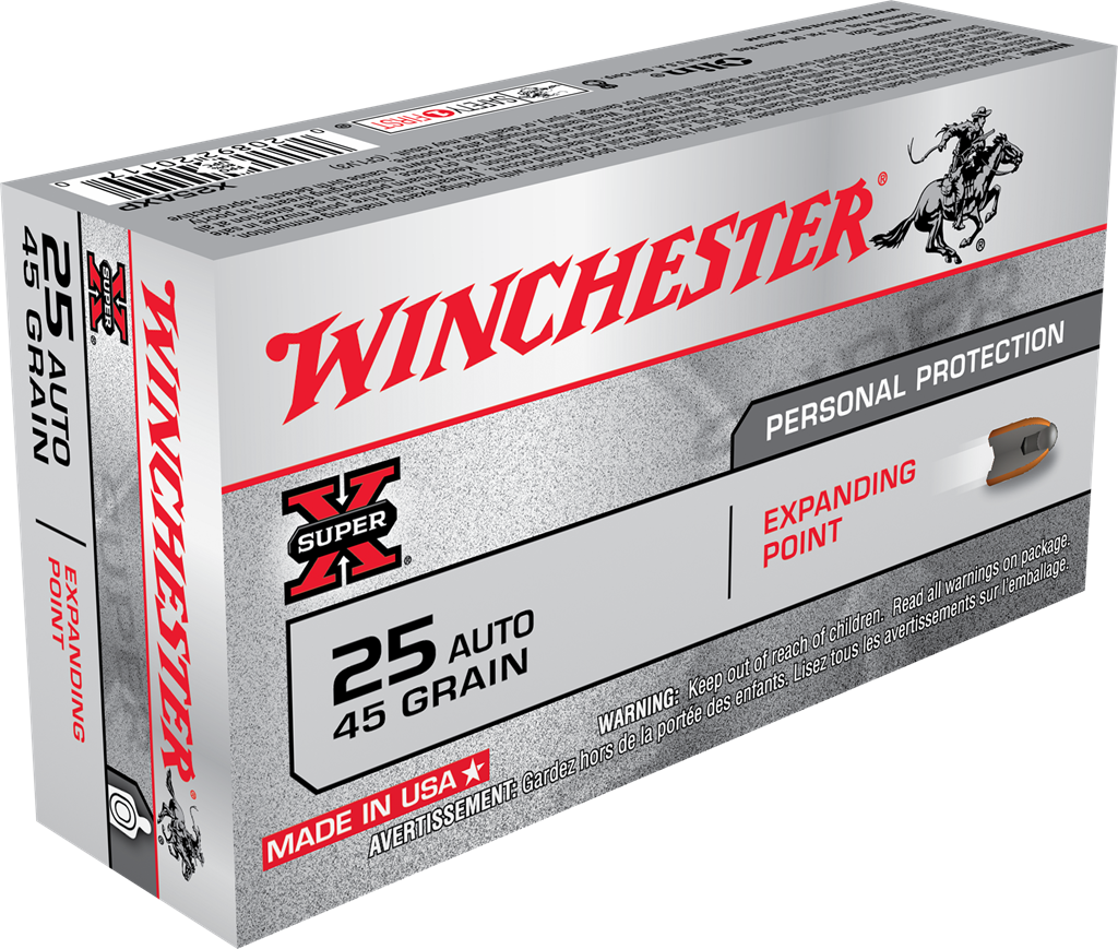Winchester Super-X Handgun .25 ACP 45 grain Expanding Point Brass Cased Centerfire Pistol Ammunition