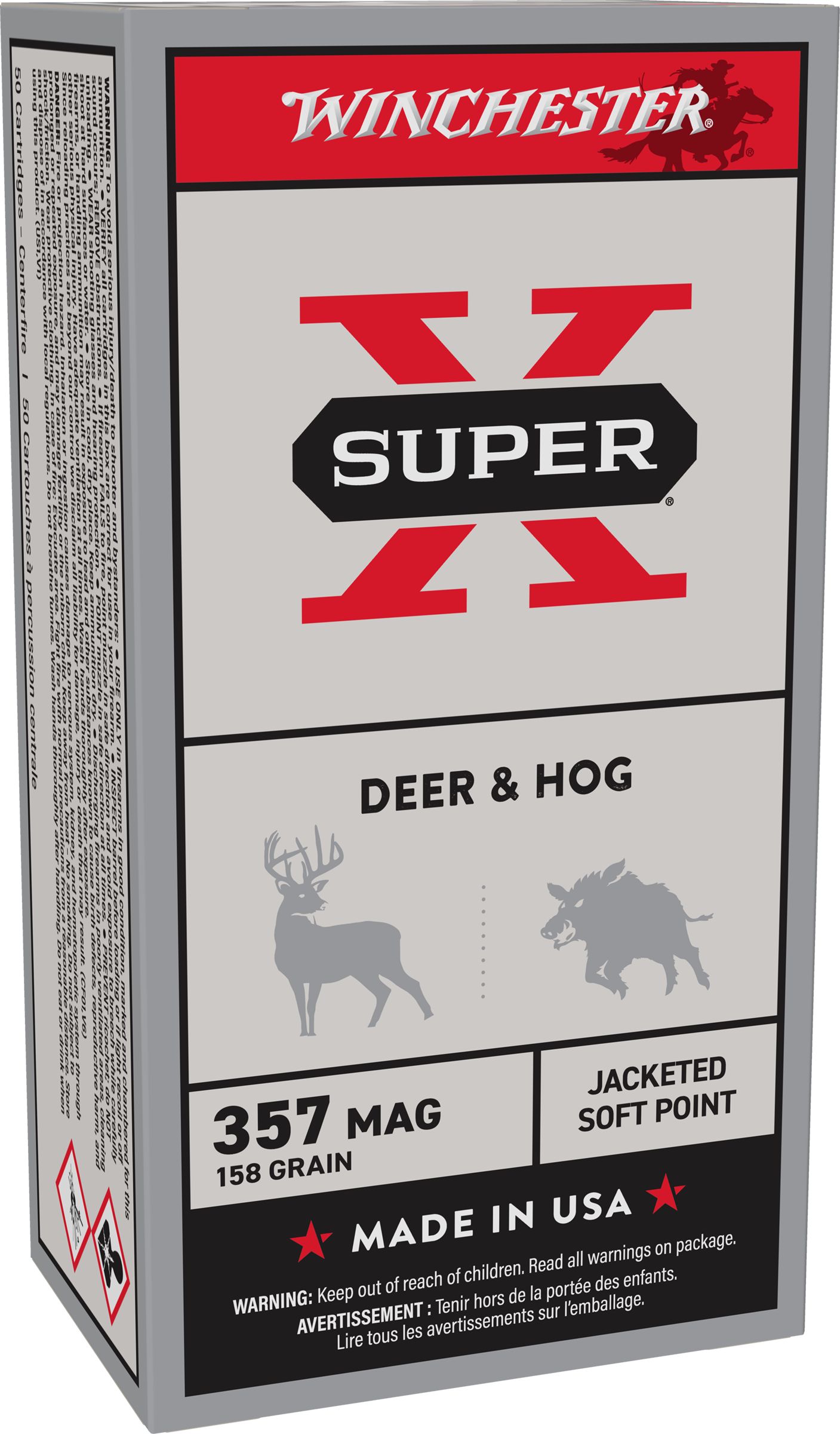 Winchester Super-X Handgun .357 Magnum 158 grain Jacketed Soft Point Centerfire Pistol Ammunition