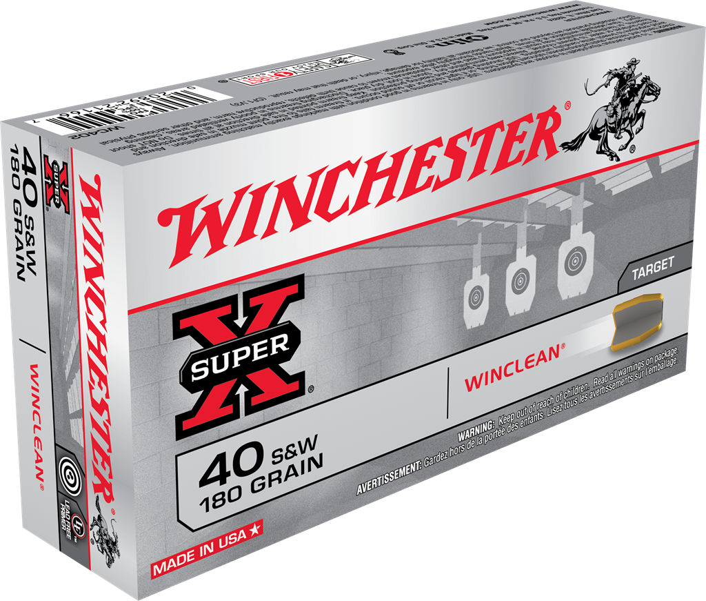 Winchester Super-X Handgun .40 S&W 180 grain WinClean Enclosed Base Brass Cased Centerfire Pistol Ammunition