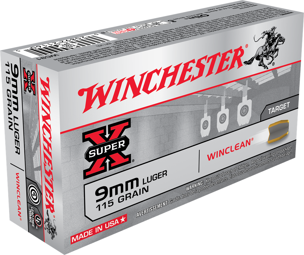 Winchester Super-X Handgun 9 mm Luger 115 grain WinClean Enclosed Base Centerfire Pistol Ammunition