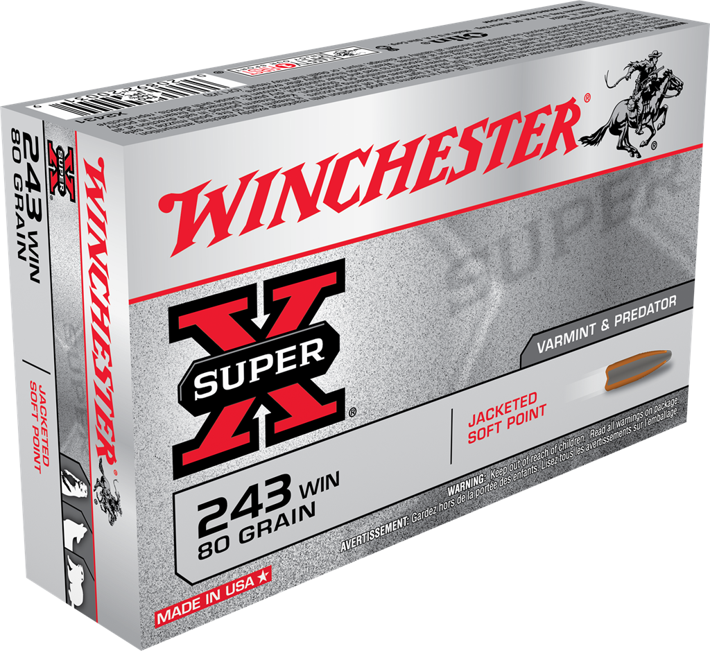 Winchester Super-X RIFLE .243 Winchester 80 grain Jacketed Soft Point Brass Cased Centerfire Rifle Ammunition