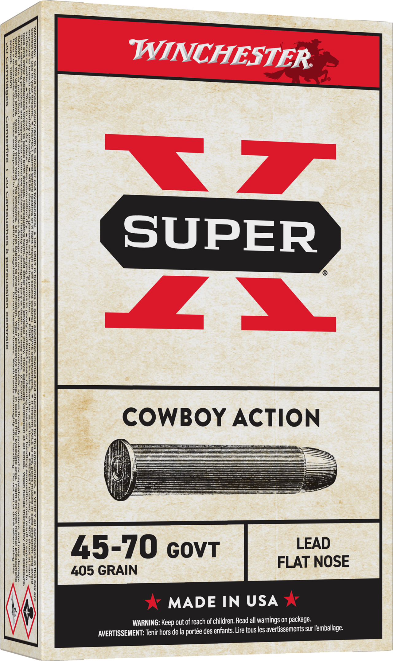 Winchester Super-X RIFLE .45-70 Government 405 grain Cowboy Action Lead Flat Nose Centerfire Rifle Ammunition