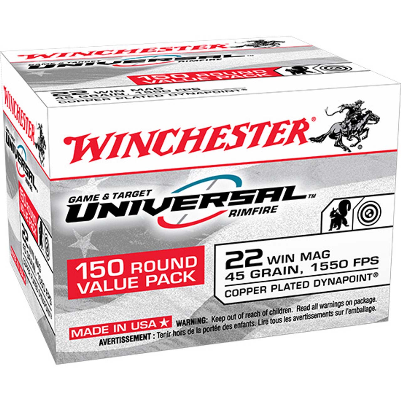 Winchester USA White Box 22 MAG 45 Grain Plated Hollow Point Brass Ammunition