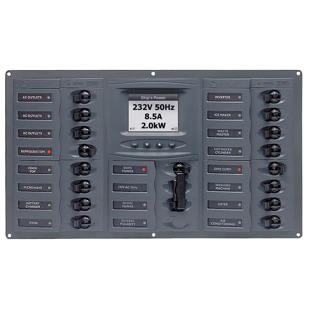 BEP Marine AC Circuit Breaker Panel w/Digital Meters, 16SP 2DP AC230V